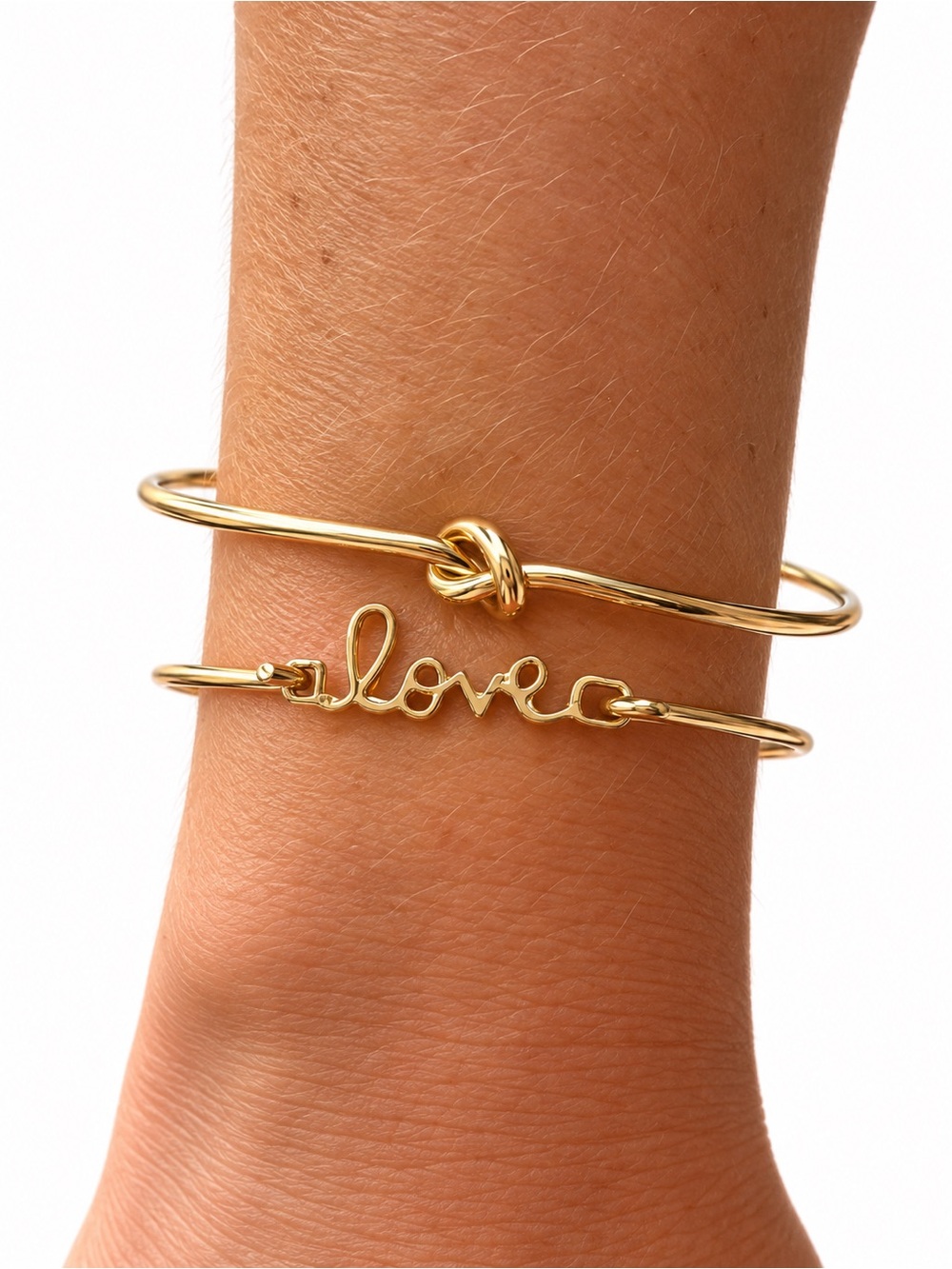 Gold 'Love' Knot Script Bangle Bracelets - Women Jewelry